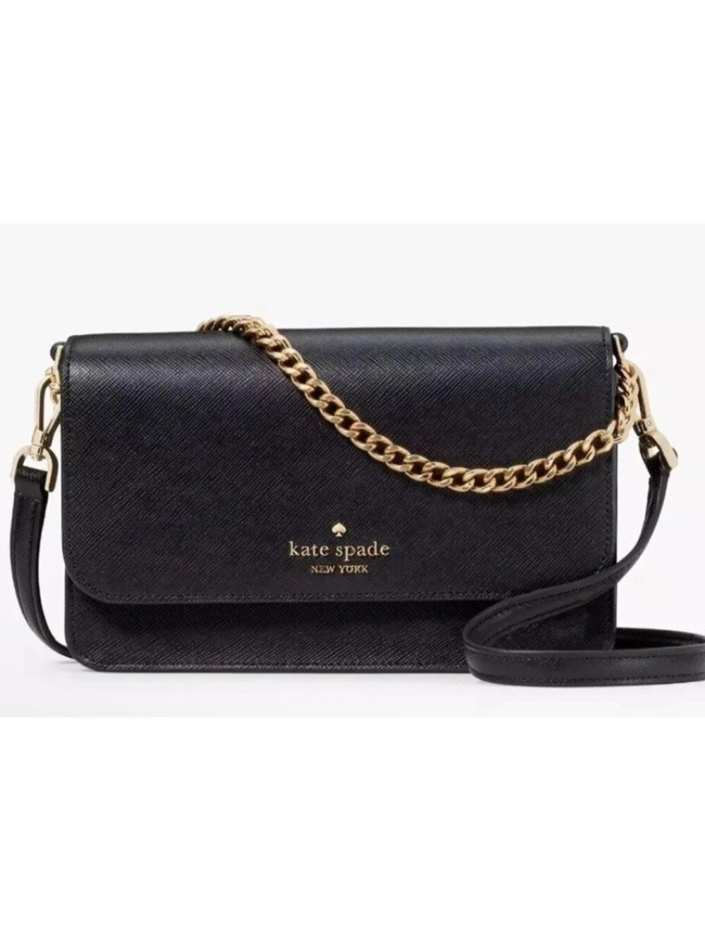 Kate Spade Madison Saffiano Leather Small Black Flip Crossbody Purse Bag NWT